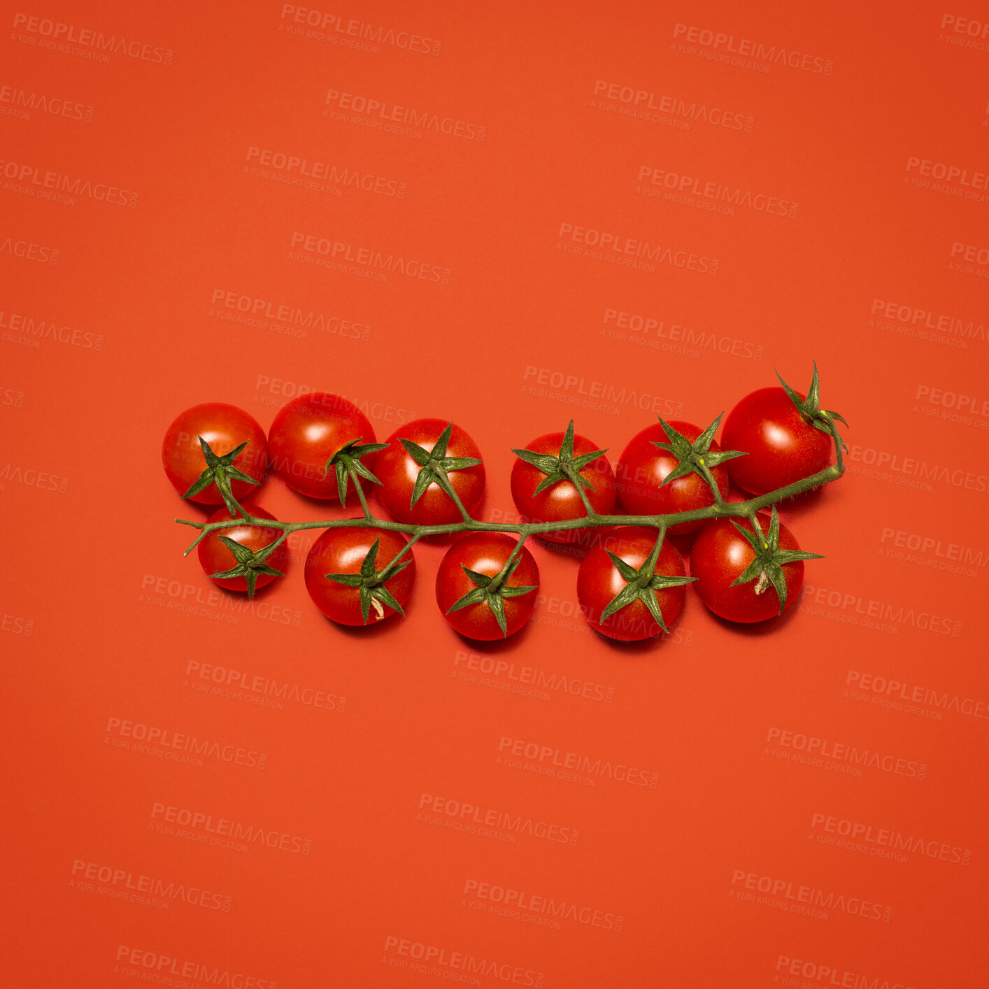 Buy stock photo Tomato, vegetable and natural by studio background for nutrition, vitamin c and minerals by mockup space. Organic fruit, vegan diet and fresh produce by above for fiber, aid digestion and potassium