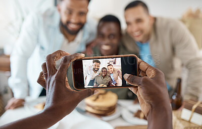 Buy stock photo Shot of a group of friends taking pictures together at a birthday celebration