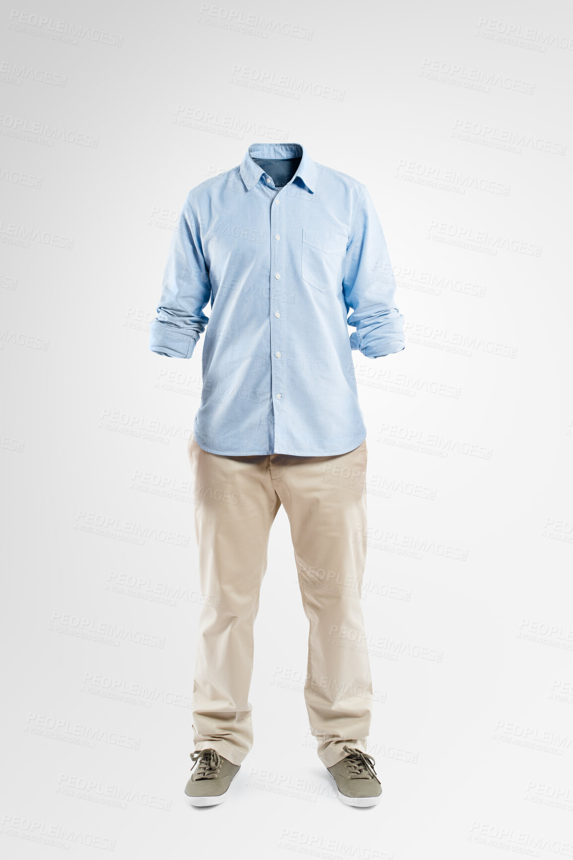 Buy stock photo Studio shot of an invisible man standing against a grey background