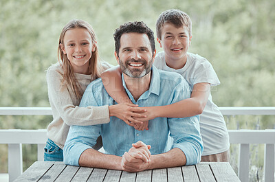 Buy stock photo Shot of a father spending time with his children at home