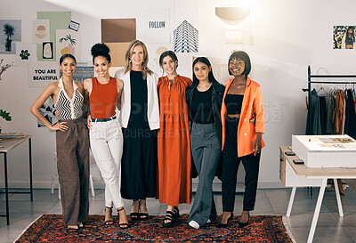 Buy stock photo Shot of a group of businesswoman standing in an office at work