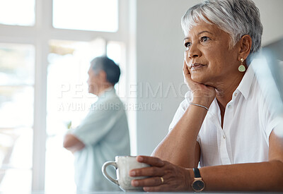 Buy stock photo Shot of a senior couple in an argument at home