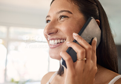 Buy stock photo Closeup shot of a beautiful young woman talking on her cellphone