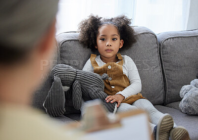 Buy stock photo Shot of a therapist speaking to her young patient