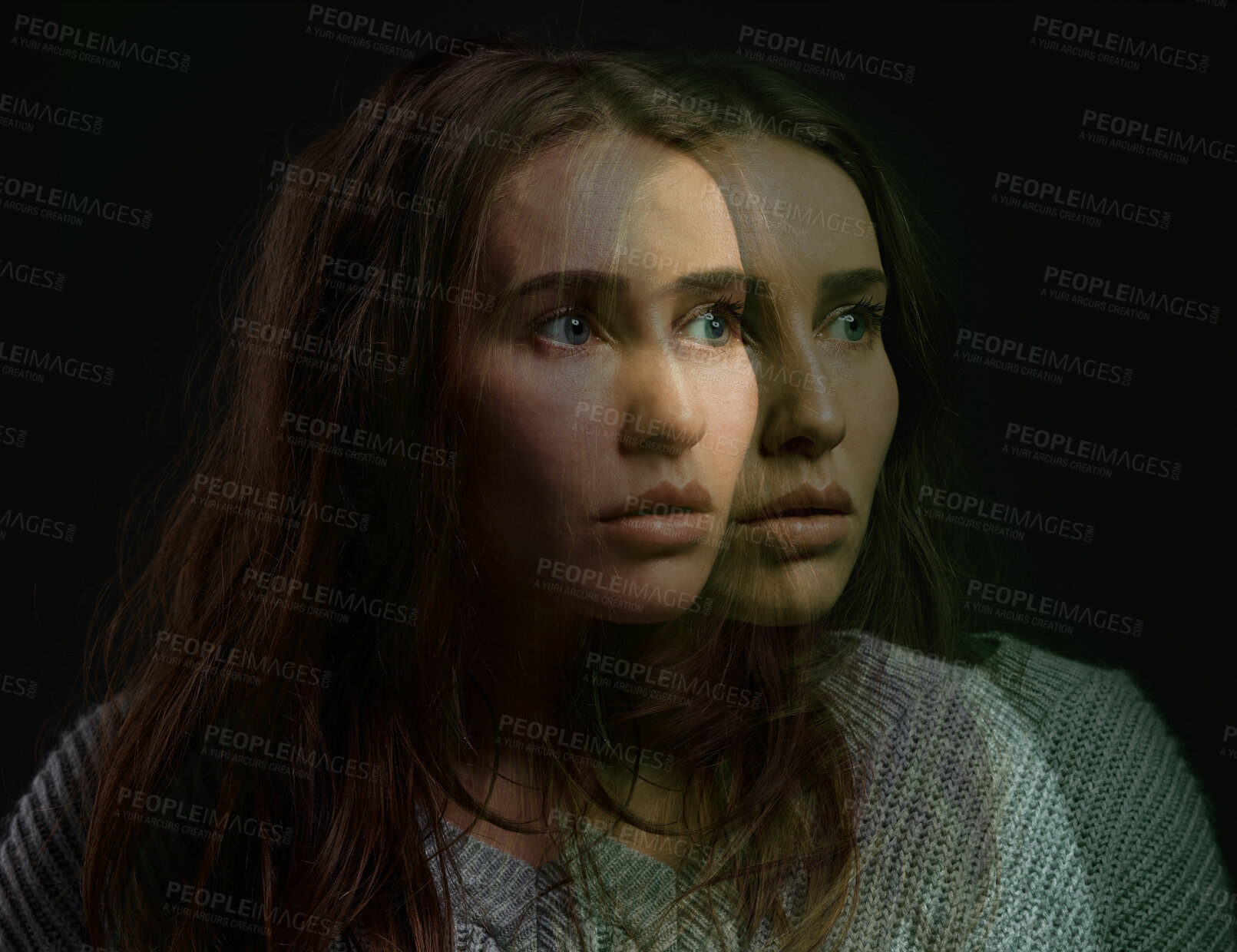 Buy stock photo Distorted shot of a woman looking anxious