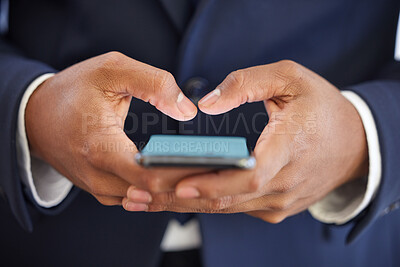 Buy stock photo Closeup shot of an unrecognisable businessman using a cellphone