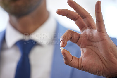 Buy stock photo Closeup shot of an unrecognisable businessman gesturing an ok sign in an office
