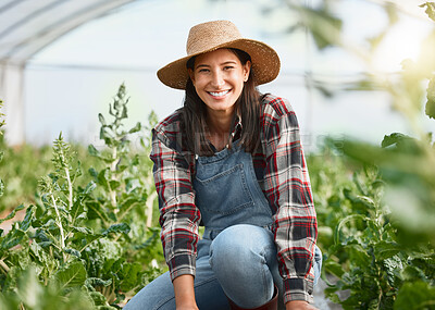 Buy stock photo Portrait of a young woman working on a farm