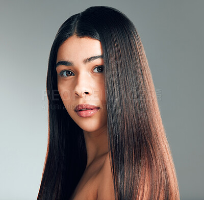Buy stock photo Studio shot of a beautiful young woman with long brown hair