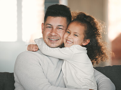 Buy stock photo Shot of a father and daughter on the sofa at home