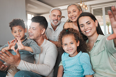 Buy stock photo Shot of a family taking a selfie together at home