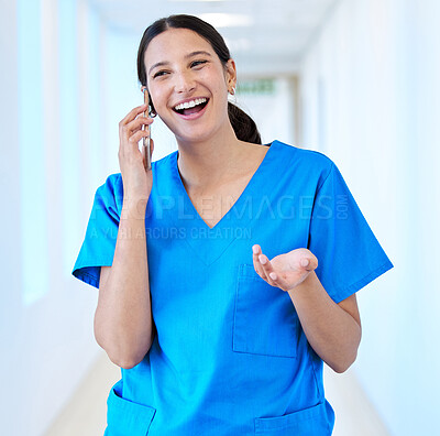 Buy stock photo Shot of a young dental assistant using her smartphone to make a call