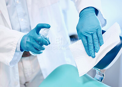 Buy stock photo Shot of a dentist santising his chair