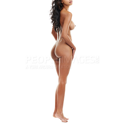 Buy stock photo Studio shot of a sexy young woman posing provocatively against a white background