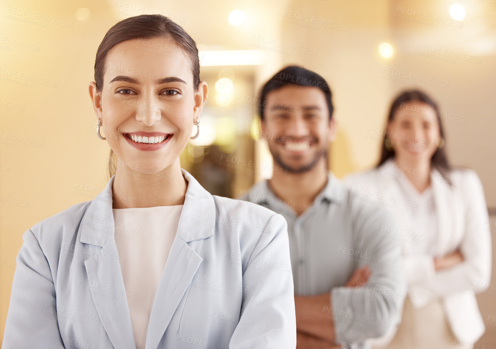 Buy stock photo Smile, teamwork and portrait of business people in office for diversity, confident and staff at startup. Happy, collaboration and professional creative designers with pride in career at workplace.