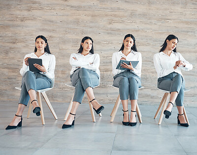 Buy stock photo Full length shot of an attractive young businesswoman sitting in the office and feeling impatient