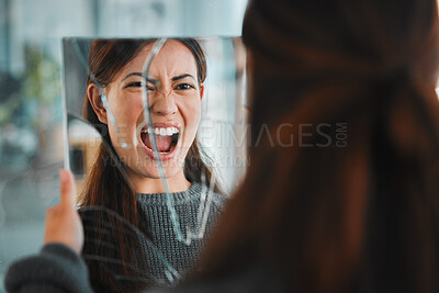 Buy stock photo Shot of a young female having a mental breakdown at home