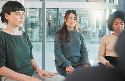 Buy stock photo Shot of a group of people attending a therapy session