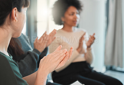 Buy stock photo Shot of people clapping hands during a group therapy session