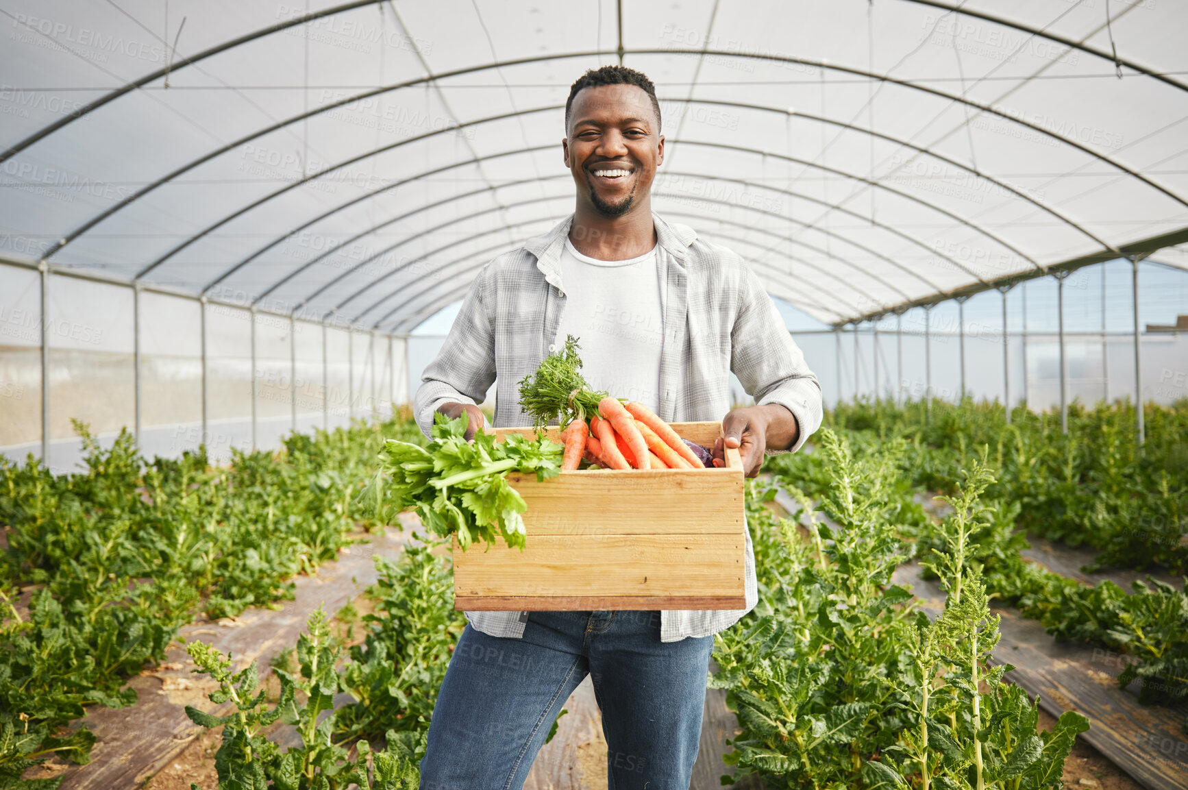 Buy stock photo Cropped shot of a handsome young man working on his farm