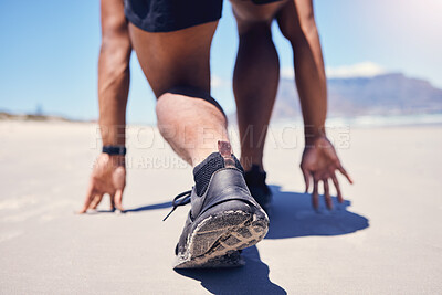 Buy stock photo Rearview shot of a man training on the beach