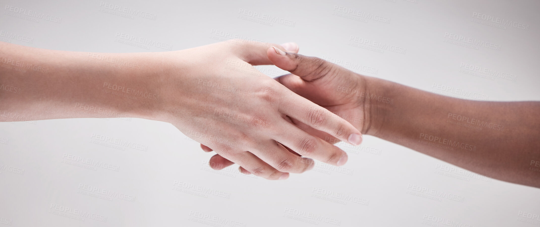 Buy stock photo Solidarity, agreement and people shaking hands for diversity, collaboration or respect for social support. Partnership, friends and handshake for peace deal, community connection and introduction.