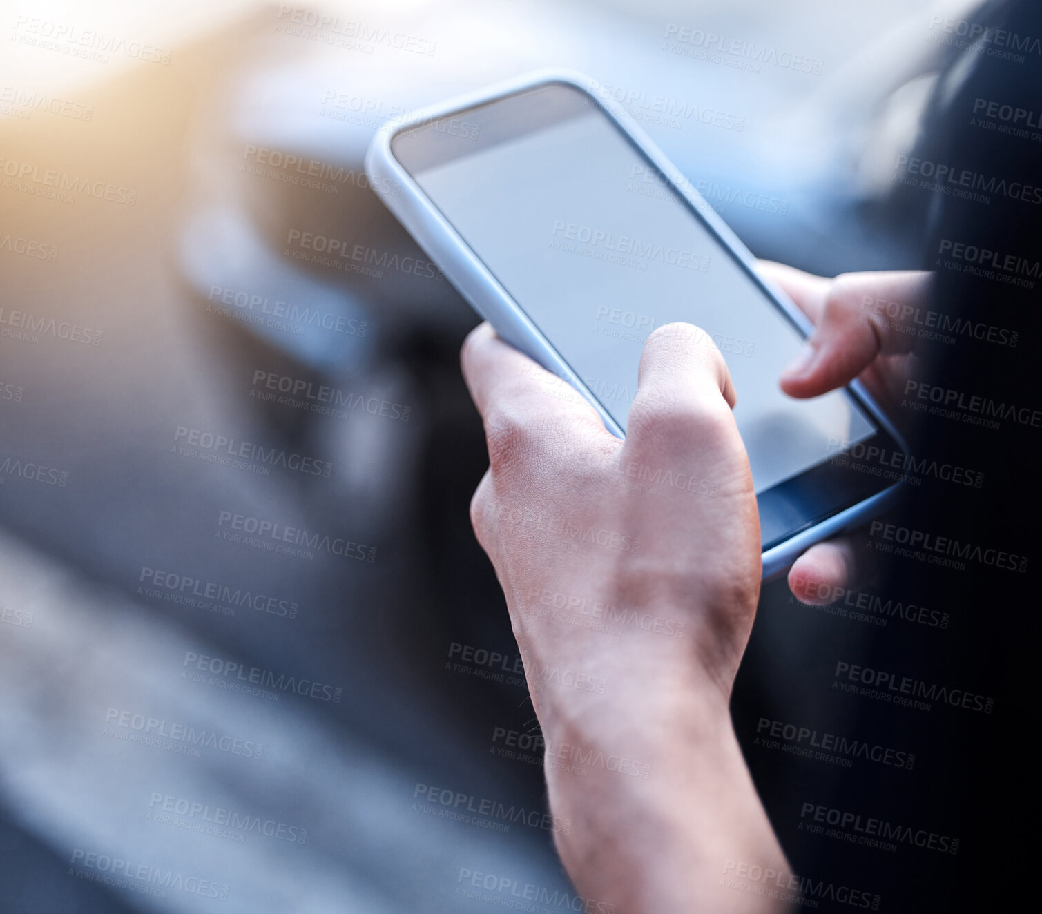 Buy stock photo Online, network and hands of person with phone for social media protest, digital community and communication. Smartphone, typing and global user connection for propaganda, fake news or cyber bullying