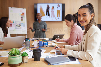 Buy stock photo Shot of a group of businesswoman having a meeting at work