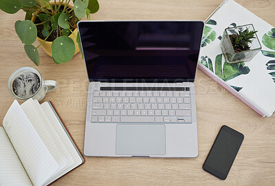 Buy stock photo High angle shot of a modern workspace