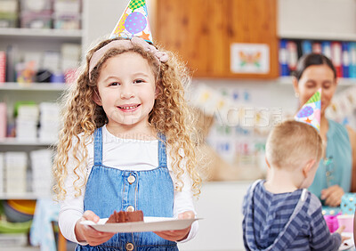 Buy stock photo Shot of a preschool children celebrating a birthday in class