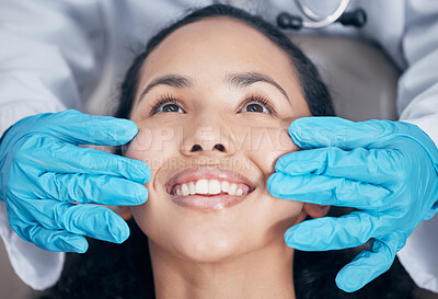 Buy stock photo Shot of a dentist checking their handiwork after a procedure