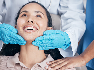 Buy stock photo Shot of a dentist checking their handiwork after a procedure