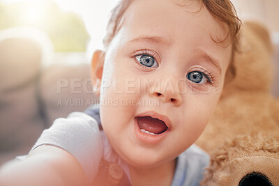 Buy stock photo Shot of a boy on the sofa at home