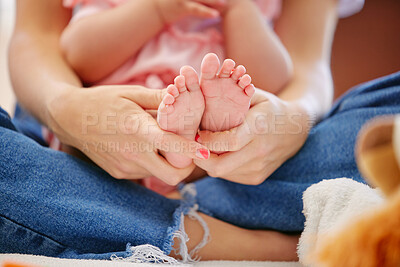 Buy stock photo Shot of a unrecognizable woman and child at home