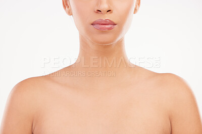 Buy stock photo Shot of a unrecognizable woman posing against a grey background