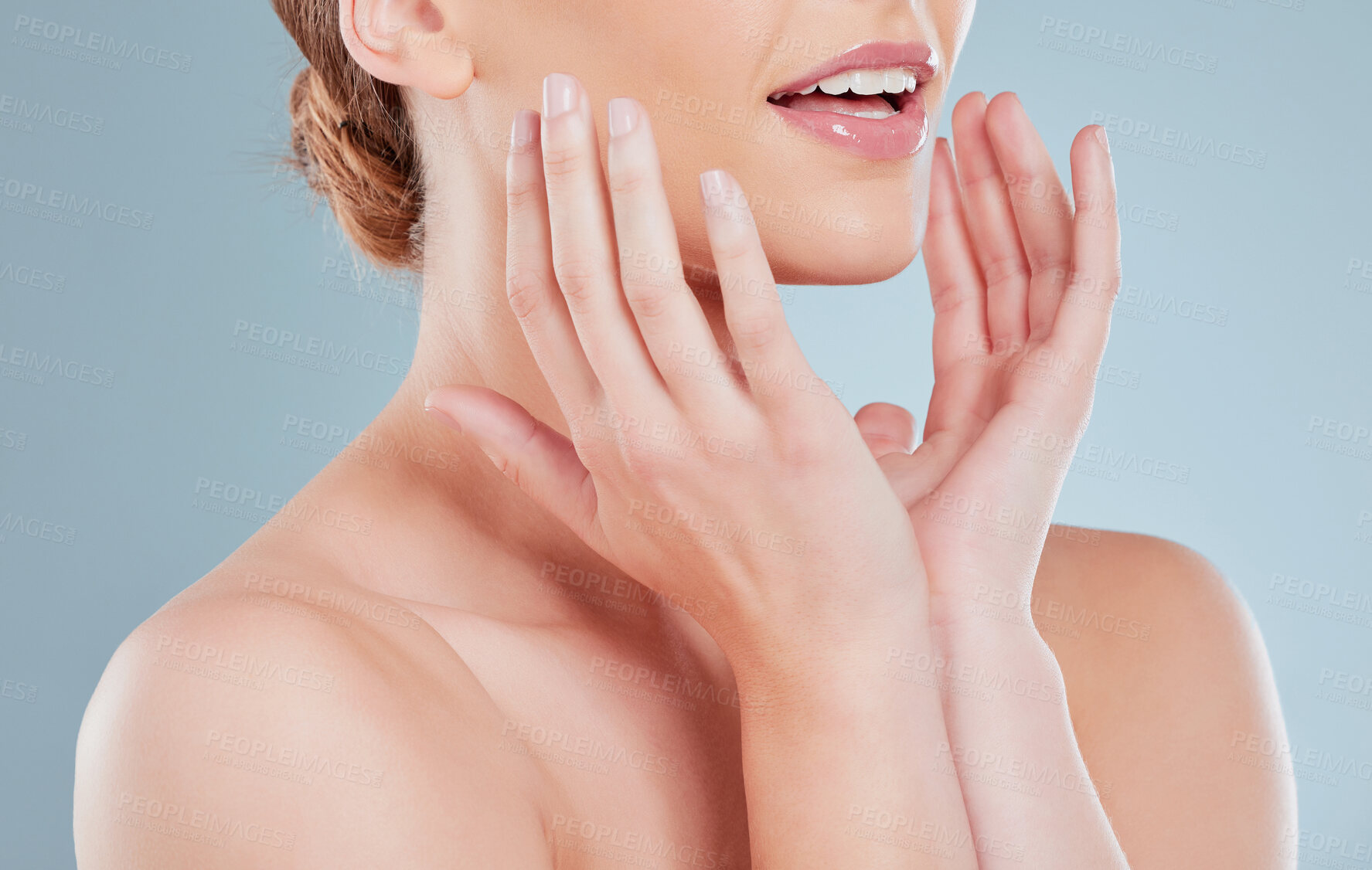 Buy stock photo Closeup shot of a beautiful young woman with flawless skin