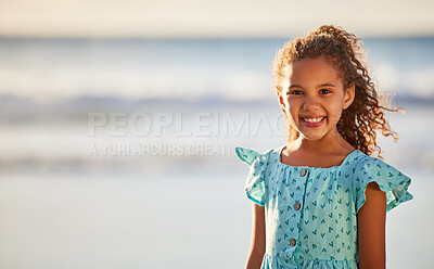 Buy stock photo Shot of an adorable little girl having fun at the beach