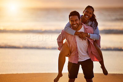 Buy stock photo Shot of a couple spending time together at the beach