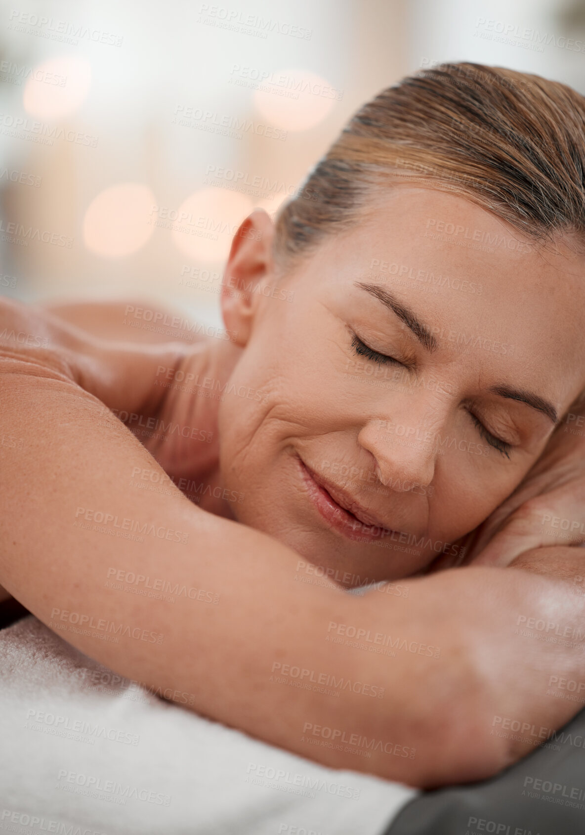 Buy stock photo Shot of a mature woman resting in between spa treatments