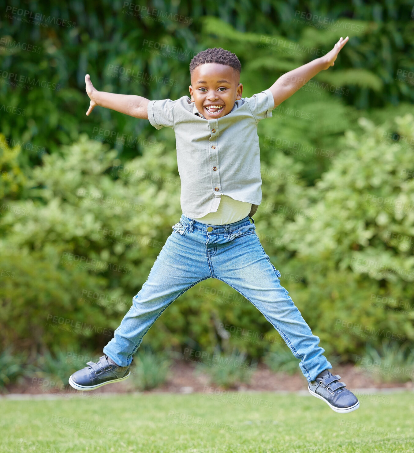 Buy stock photo Shot of a little boy playing outside