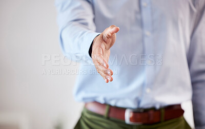 Businessman shaking hands. Businessman hand raised. Businessman ready to greet staff. Man waiting to shake hands. Closeup of a businessman giving handshake. Zoom on hand of businessman, handshake.