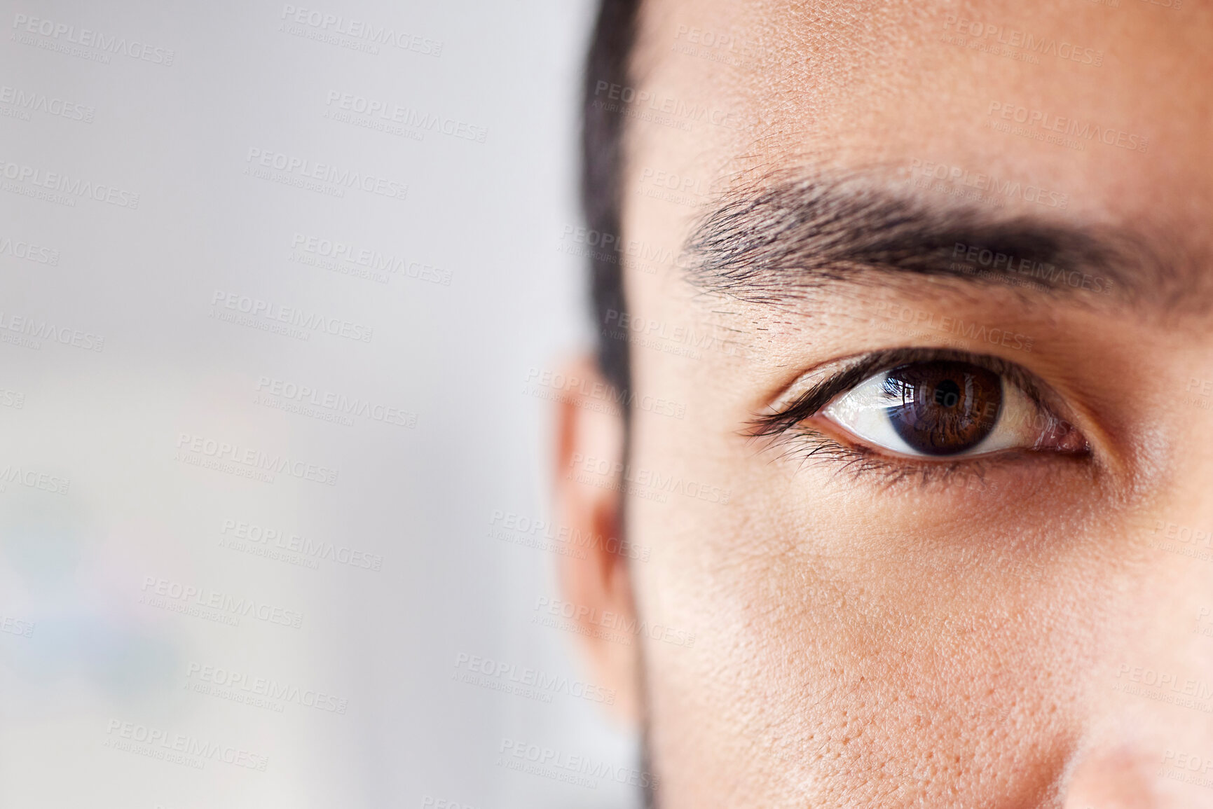 Buy stock photo Vision, eye and portrait of man, thinking and ideas for startup business with focus and commitment. Motivation, face closeup and eyes of young businessman with calm mindset and person with an idea