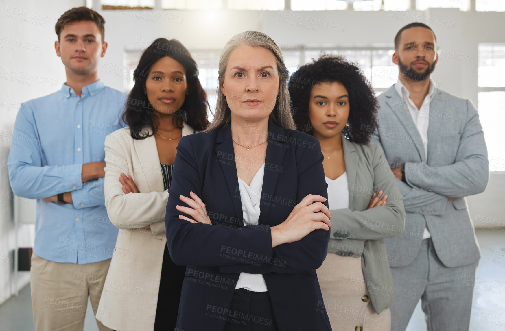 Buy stock photo Business, team portrait and people with arms crossed in office for legal advice and case research. Leadership, paralegal and employee diversity for trial support, career confidence and collaboration