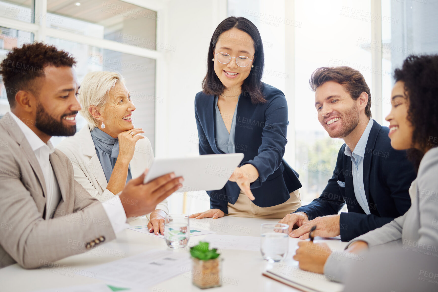 Buy stock photo Teamwork, document and business people in a meeting in the office planning a corporate proposal. Collaboration, paperwork and professional team in discussion working on project together in workplace.
