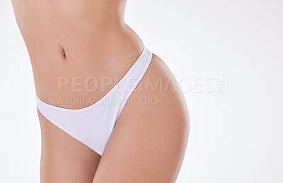 Close Up Photo of Fit Slim Woman Belly and White Panties Stock