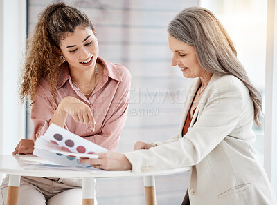 Buy stock photo Creative template, design and business people in meeting for planning logo, branding and marketing. Teamwork, collaboration and designers with color for ideas, brainstorming and discussion in office