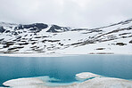 Majestic beautiful landscape glacial lake and ice snow mountain blue white