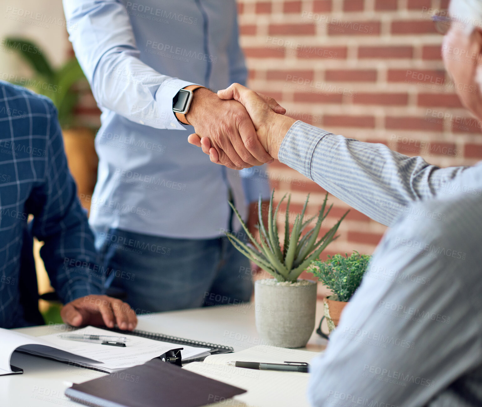 Buy stock photo business people handshake in office meeting shaking hands after successful partnership deal for startup company