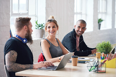 Buy stock photo College students in class young woman discussing group project with friend brainstorming ideas together enjoying teamwork