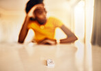 Testing for covid, coronavirus or infection with a rapid antigen test kit at home. Closeup of a worried woman waiting for the result of a screening test to diagnose an illness, sickness or infection